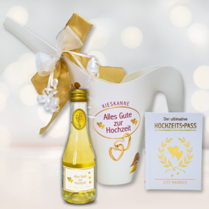 Geldgeschenk Kieskanne Geschenk zur Hochzeit mit Hochzeitspass und Piccolo Perlwein Gießkanne Hochzeitsgeschenk zur das Brautpaar AV Andrea Verlag andrea-geschen