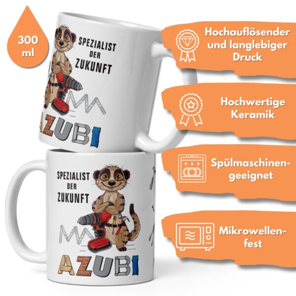 Geschenk Tasse Kaffeetasse mit Spruch - Azubi, Spezialist der Zukunft - für Handwerker Heimwerker Bauarbeiter - beidseitiger Druck