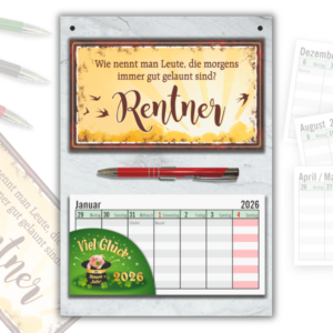 Geschenk zum Ruhestand Wandkalender 2027 – Abschiedsgeschenk Kollege Set mit humorvollem Rentner Schild, Wochenplaner & Metall-Kugelschreiber