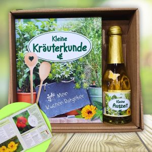 Geschenkset - Kleine Kräuterkunde mit Piccolo Kleine Auszeit Sekt Secco Beeren Perlwein Geschenke Set für bester Gärtner