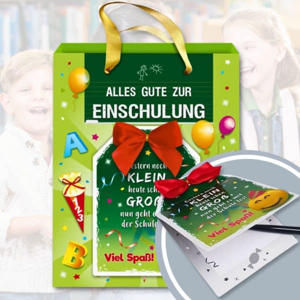 Geschenktuete-Alles-Gute-zur-Einschulung-mit-Glueckwunschkarte-als-Einschulungsgeschenk-Geschenk-zur-Einschulung-fuer-Jungen-und-Maedchen-Geschenktasche-mit-Karte-Tuete-mit-Karte