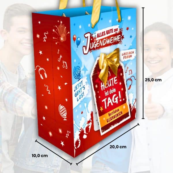 Geschenktüte - Alles Gute zur Jugendweihe - mit Glückwunschkarte als Jugendweihegeschenk Geschenk zur Jugendweihe für Jungen und Mädchen Geschenktasche mit Karte - Maße