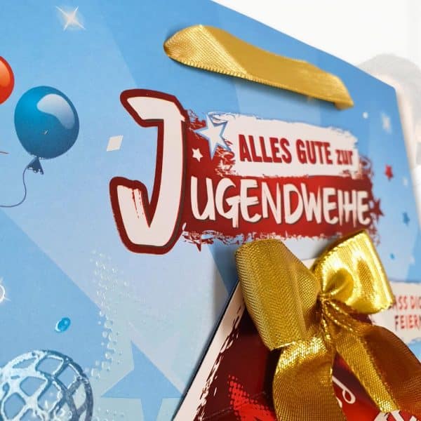 Geschenktüte - Alles Gute zur Jugendweihe - mit Glückwunschkarte als Jugendweihegeschenk Geschenk zur Jugendweihe für Jungen und Mädchen Geschenktasche mit Karte - Mit Spotlack