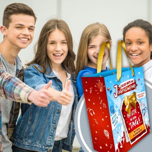 Geschenktüte - Alles Gute zur Jugendweihe - mit Glückwunschkarte als Jugendweihegeschenk Geschenk zur Jugendweihe für Jungen und Mädchen Geschenktasche mit Karte - Testemonial