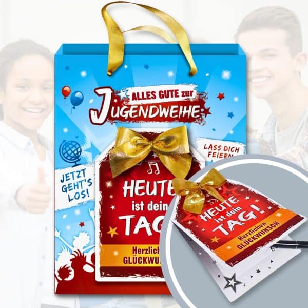 Geschenktüte - Alles Gute zur Jugendweihe - mit Glückwunschkarte als Jugendweihegeschenk Geschenk zur Jugendweihe für Jungen und Mädchen Geschenktasche mit Karte - Tüte mit karte