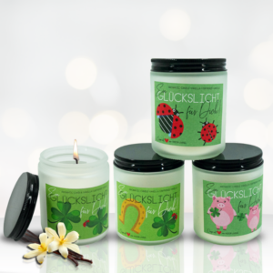 Glückslicht für dich Duftkerzen Set – 4er Pack Vanille Glücksbringer im matten Schraubglas als kleines Viel Glück Geschenk für Frauen, Freunde & Kollegen - 4er Set