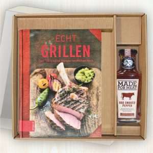 Grillbuch „Echt Grillen“ mit BBQ sauce im Geschenkset - Grillgeschenke für Grillfans und Grillprofis