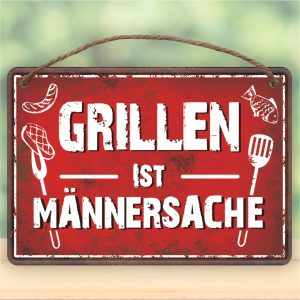 Grillen ist Männersache - Metallschild Blechschild Schild Türschild mit Kordel Seil zum Anhängen Männergeschenk AV Andrea Verlag andrea-geschenke.de