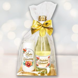 Hochwertiges Geschenkset - Piccolo Beerenperlwein Alles liebe zum Geburtstag mit Kerze Geburtstag - Secco Sekt mit Kerze Perfektes Geschenk für Frauen zum Geburtstag - groß