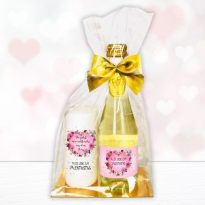 Hochwertiges Geschenkset - Piccolo Beerenperlwein - Zum Valentinstag mit Kerze - Secco Sekt mit Kerze Perfektes Geschenk für Frauen Geschenk Kleinigkeit zum Valentinstag