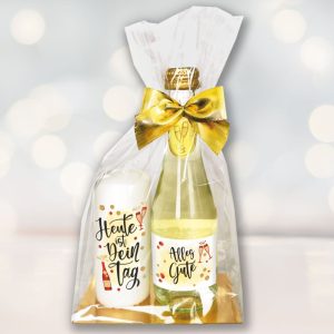 Hochwertiges Geschenkset - Piccolo Beerenperlwein mit Kerze Heute ist dein Tag - Secco Sekt mit Kerze Perfektes Geschenk für Frauen zum Geburtstag - Groß