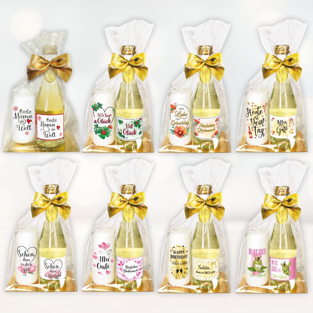 Hochwertiges Geschenkset - Piccolo Beerenperlwein mit Kerze - Secco Sekt mit Kerze Perfektes Geschenk für Frauen zum Geburtstag - alle