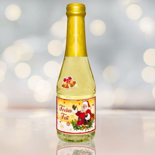 Hochwertiges Geschenkset zu Weihnachten Piccolo Beerenperlwein Frohe Weihnachten mit Kerze Frohes Fest Secco Sekt und Stumpenkerze Weihnachtskerze mit Weihnachtsmann Motiv - Piccolo