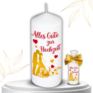 Hochzeitskerze – Alles Gute zur Hochzeit – inklusive Geschenkverpackung Traukerze mit Gold - Herz Edle Kerze zur Hochzeit und Verlobung – Handgefertigt in Deutschland
