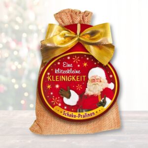 Jutesäckchen mit Schokolade zu Weihnachten Eine klitzekleine Kleinigkeit