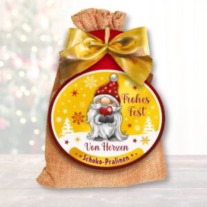 Jutesäckchen mit Schokolade zu Weihnachten Von Herzen Wichtel Weihnachtswichtel