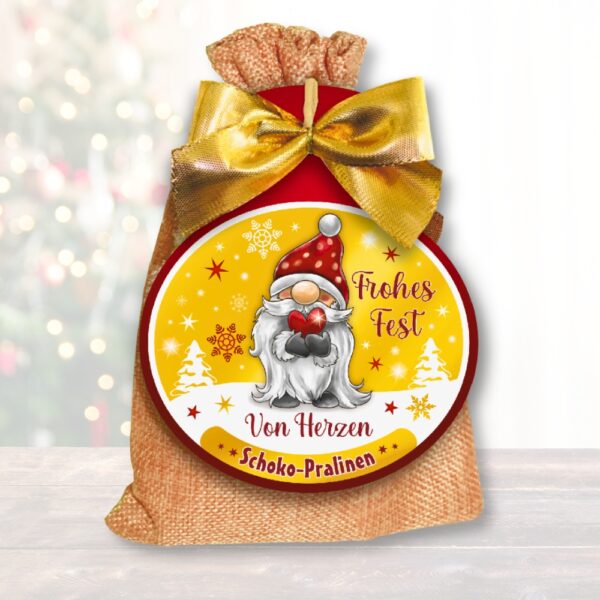 Jutesäckchen mit Schokolade zu Weihnachten Von Herzen Wichtel Weihnachtswichtel