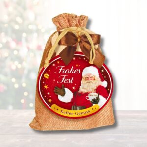 Kaffeesäckchen - Frohes Fest - Geschenk für Kaffeegenießer und Kaffeeliebhaber zu Weihnachten Witzige Geschenkidee mit Kaffee im Jutesack
