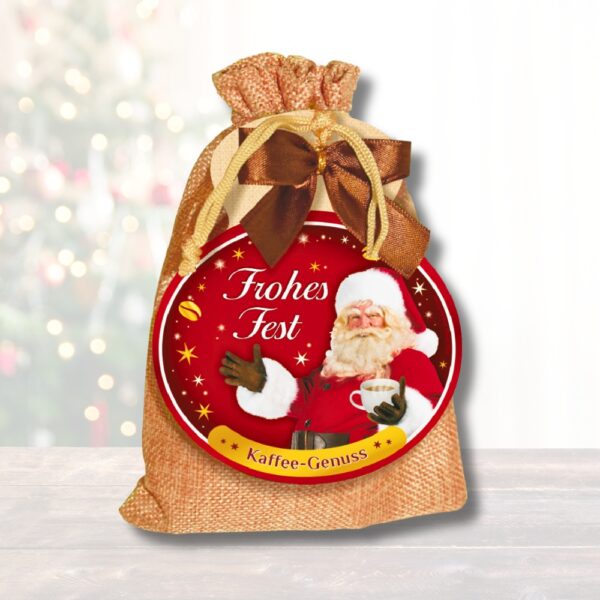 Kaffeesäckchen - Frohes Fest - Geschenk für Kaffeegenießer und Kaffeeliebhaber zu Weihnachten Witzige Geschenkidee mit Kaffee im Jutesack