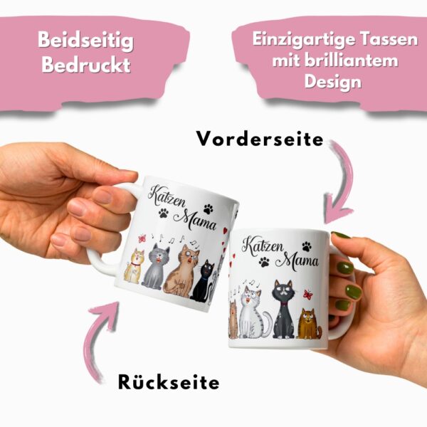 Katzentasse Katzen Tasse Kaffeetasse mit Spruch - Katzenmama, bunt - Geschenk für Katzenliebhaber - Vorderseite und Rückseite