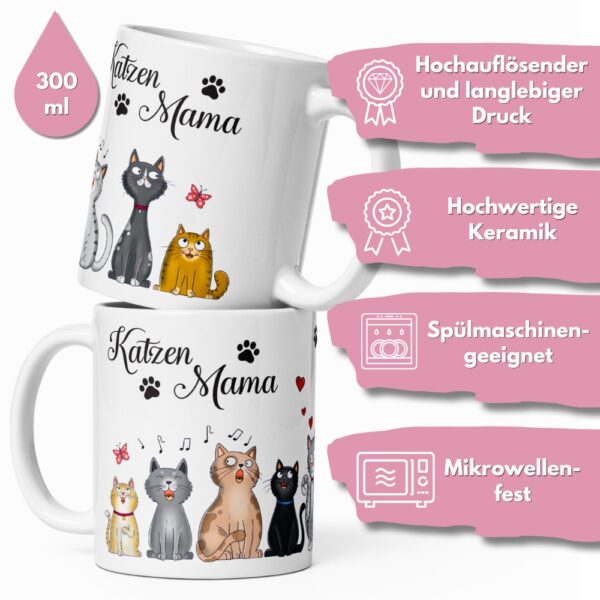 Katzentasse Katzen Tasse Kaffeetasse mit Spruch - Katzenmama, bunt - Geschenk für Katzenliebhaber - qualität