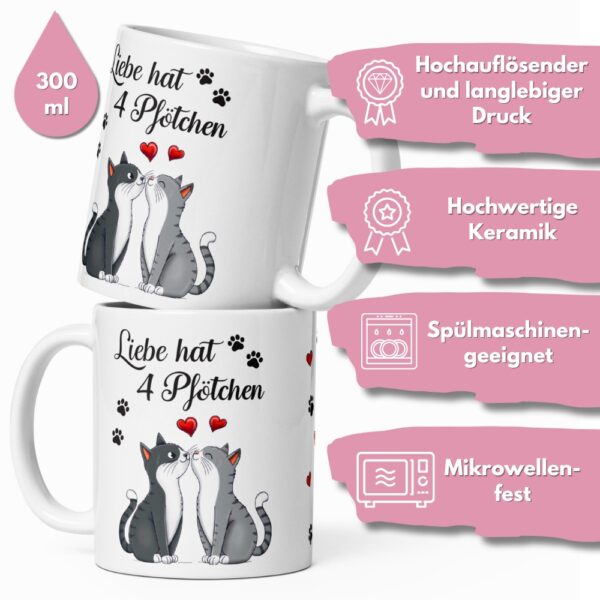 Katzentasse Katzen Tasse Kaffeetasse mit Spruch - Liebe hat vier Pfoten - Geschenk für Katzenliebhaber - qualität