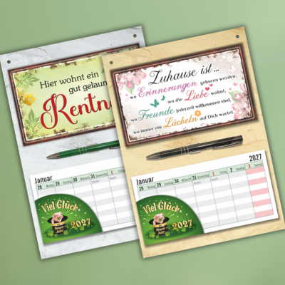 Liebevolle Wochenkalender Kalender Jahreskalender & Schild Kugelschreiber Geschenksets für kleine Schmunzelmomente im Alltag