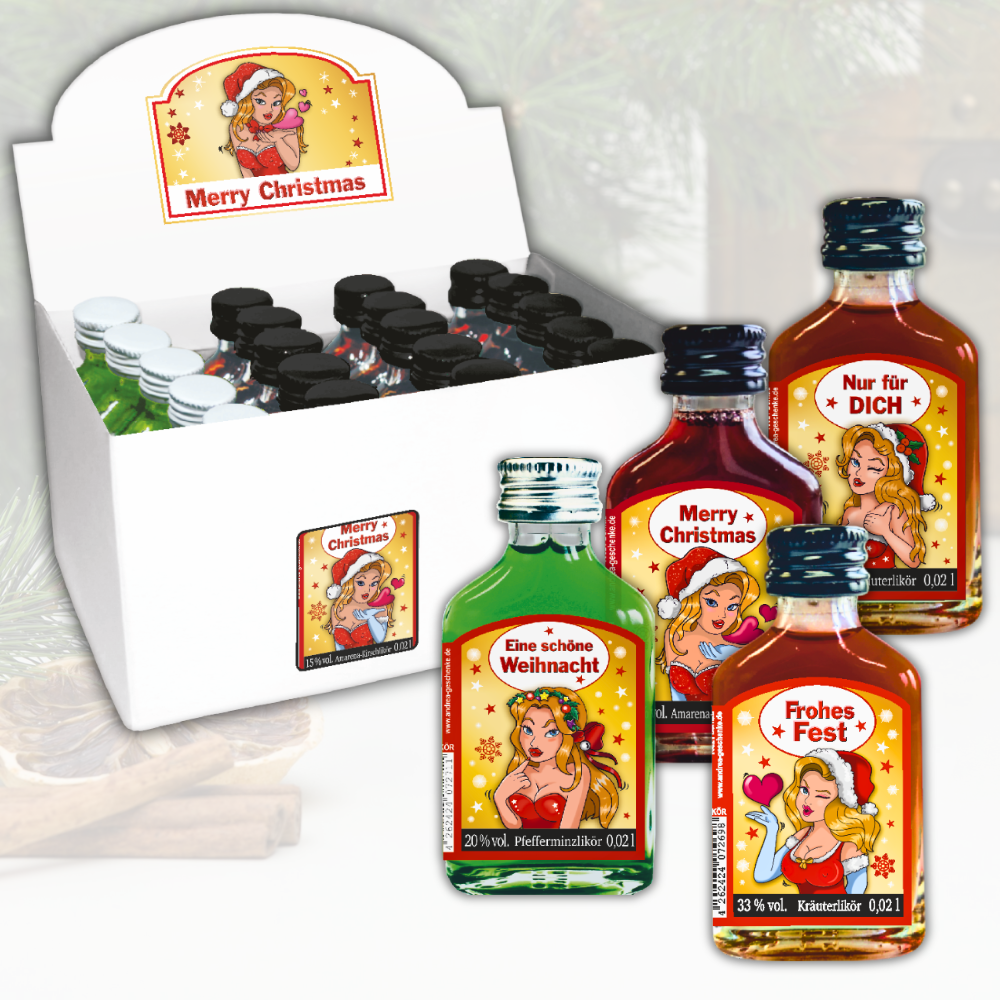 Likör Geschenkset mit 20 Mini Liköre Box – Abwechslungsreiches Kräuterlikör Set, Pfefferminzlikör und Kirschlikör als Schnaps Geschenkbox für Männer