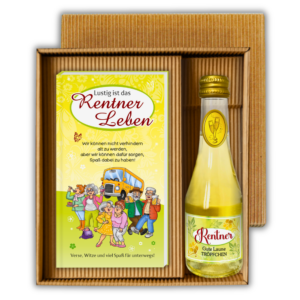 Lustig ist das Rentner Leben Geschenkset mit Piccolo Beeren Perlwein – Humorvolles Buch für Opa & Oma zum Ruhestand, Hardcover Kunstleder, prickelnder Genuss, Pensionär Geschenk