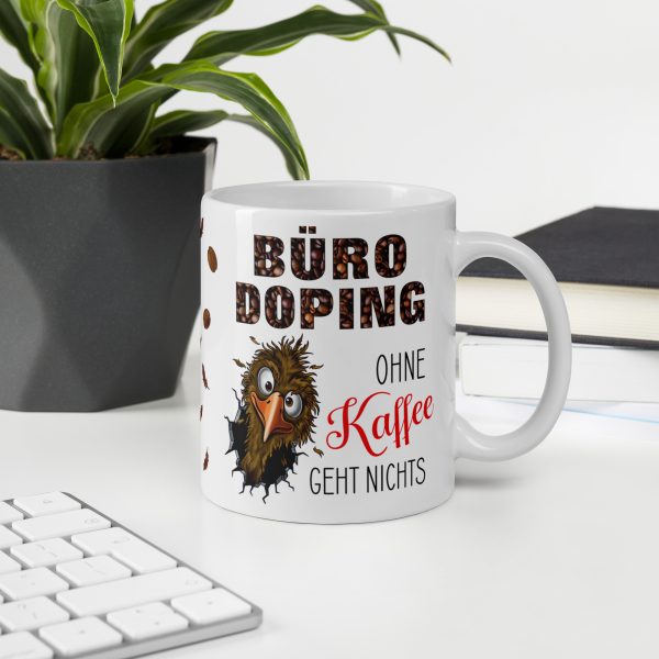 Lustige Tasse Kaffeetasse für Kaffeeliebhaber – Büro Doping ohne Kaffee geht nichts – Becher Perfektes Geschenk für Kaffee-Junkies, Kollegen & Freunde - auf dem Schreibtisch