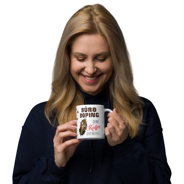 Lustige Tasse Kaffeetasse für Kaffeeliebhaber – Büro Doping ohne Kaffee geht nichts – Becher Perfektes Geschenk für Kaffee-Junkies, Kollegen & Freunde - mit Frau