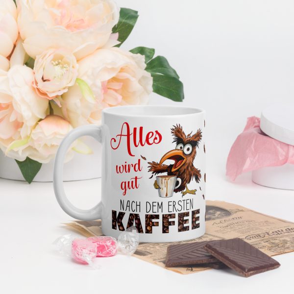 Lustige Tasse Kaffeetasse für Kaffeeliebhaber – „Alles wird gut nach dem ersten Kaffee“ – Becher Perfektes Geschenk für Kaffee-Junkies, Kollegen & Freunde - mit Deko