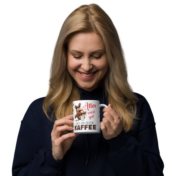 Lustige Tasse Kaffeetasse für Kaffeeliebhaber – „Alles wird gut nach dem ersten Kaffee“ – Becher Perfektes Geschenk für Kaffee-Junkies, Kollegen & Freunde - mit Frau