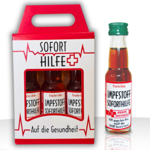 Lustiges Geschenk Alkohol - Kräuterlikör Impfstoff 3er Box - Witziges Mitbringsel & Humorvolle Geschenkidee für Männer & Frauen - 3x 0,02l Schnapsflaschen Set in Geschenkverpackung