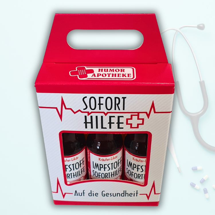 Lustiges Geschenk Alkohol - Kräuterlikör Impfstoff 3er Box - Witziges Mitbringsel & Humorvolle Geschenkidee für Männer & Frauen - 3x 0,02l Schnapsflaschen Set in Geschenkverpackung - Humorapotheke