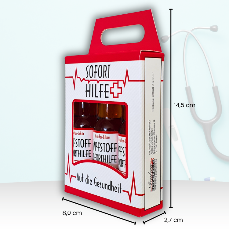 Lustiges Geschenk Alkohol - Kräuterlikör Impfstoff 3er Box - Witziges Mitbringsel & Humorvolle Geschenkidee für Männer & Frauen - 3x 0,02l Schnapsflaschen Set in Geschenkverpackung - Maße