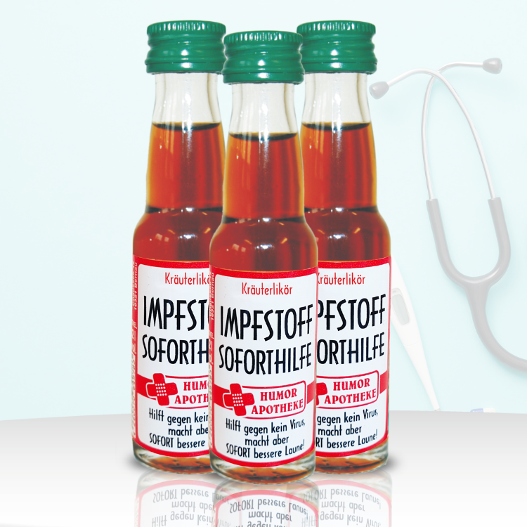 Lustiges Geschenk Alkohol - Kräuterlikör Impfstoff 3er Box - Witziges Mitbringsel & Humorvolle Geschenkidee für Männer & Frauen - 3x 0,02l Schnapsflaschen Set in Geschenkverpackung - Schnaps