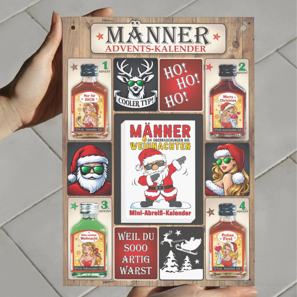 Männer Adventskalender Mädels mit Likör und 24 Seiten Abreißblock Schnaps Kalender für Männer zum anhängen Einzigartiges Geschenk zu Weihnachten Scherzartikel in der Hand2