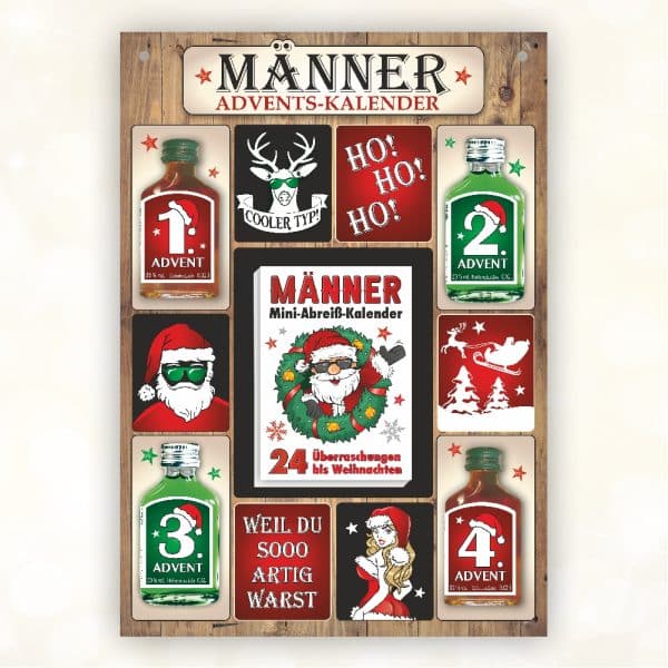 Männer Adventskalender mit Kräuterlikör und Pfefferminzlikör 24 Seiten Abreißblock Schnaps Likör Kalender für Männer zum anhängen Einzigartiges Geschenk zu Weihnachten Scherzartikel