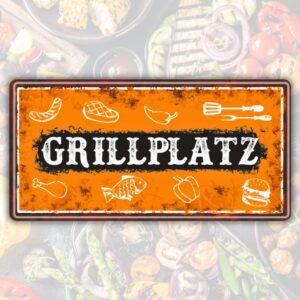 Mein Grillplatz Metallschild, Blechschild, Dekorationsartikel Grillgeschenk Geschenk Männer