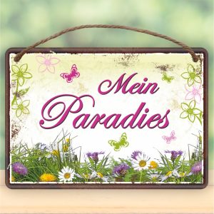 Mein Paradies - Metallschild Blechschild Schild Türschild mit Kordel Seil zum Anhängen Männergeschenk AV Andrea Verlag andrea-geschenke.de