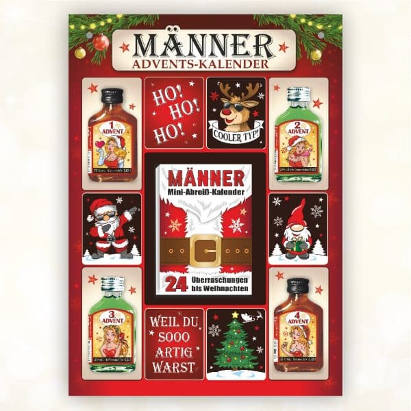 Neu Männer Adventskalender mit Kräuterlikör und Pfefferminzlikör 24 Seiten Abreißblock Schnaps Likör Kalender für Männer zum anhängen Einzigartiges Geschenk zu Weihnachten Scherzartikel