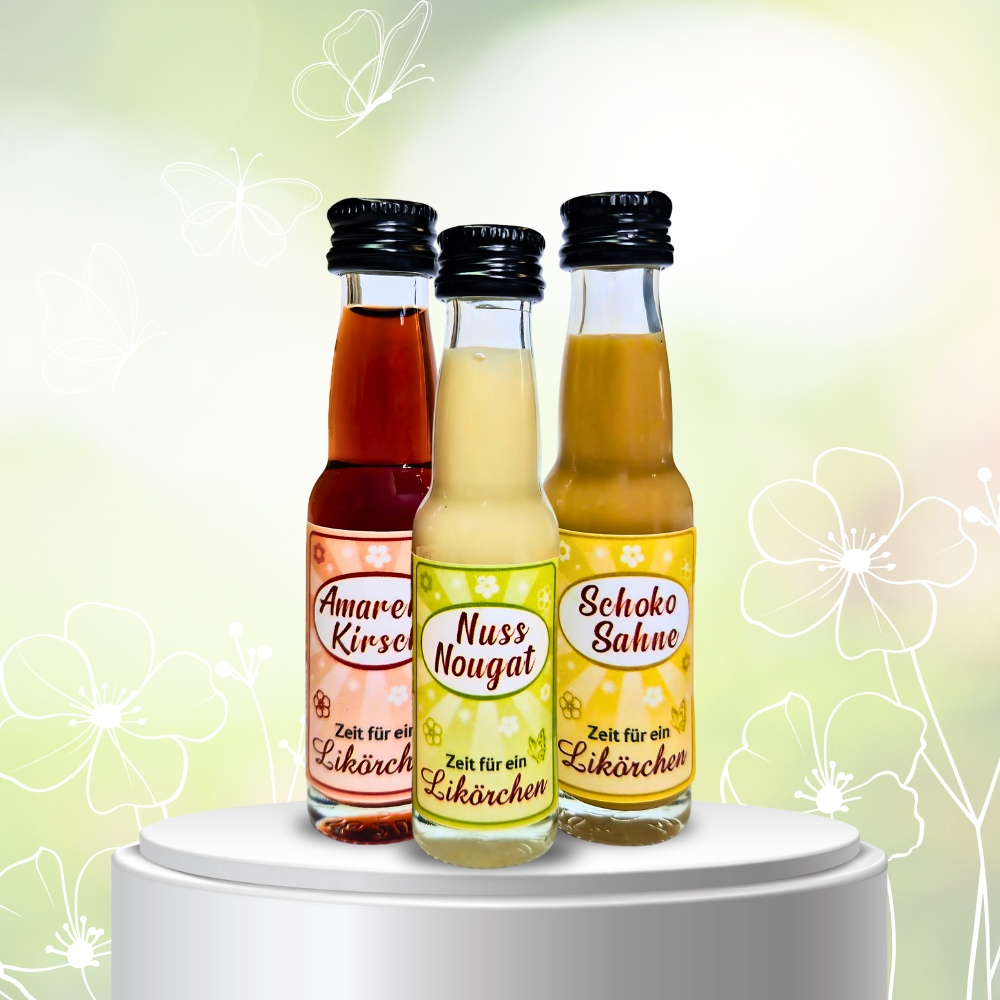 Nuss-Nougat Likör, Amarena Kirsch Likör & Schoko-Sahne Likör – 3x2cl Mini Liköre – Lustiges Mitbringsel