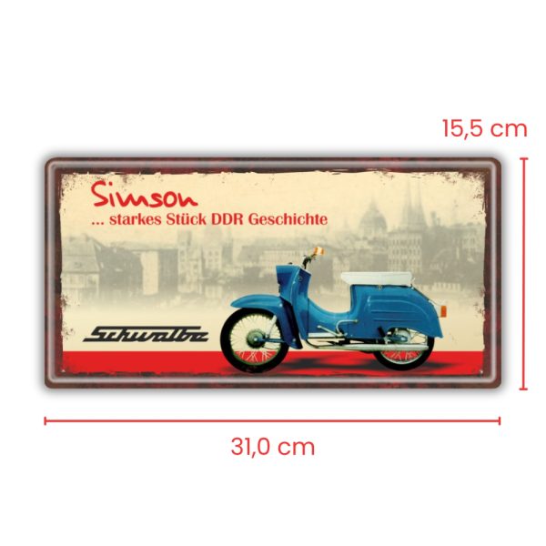 Ostalgie-Metallschild-Simson-Schwalbe-DDR-Automobile-Ostprodukte-Ossi-Schild-Tuerschild-Schild-Blechschild-Ost-Produkt-nostalgie-AV-Andrea-Verlag-www.andrea-geschenke.de-Masse
