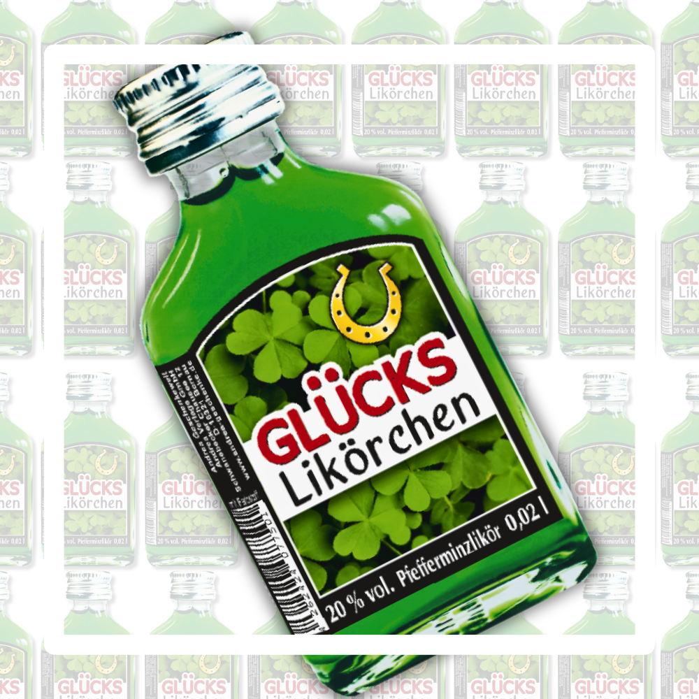 Pfefferminzlikör Geschenkbox mit 20 kleinen Likörflaschen – Origineller Glücksbringer als Geschenk für Männer und Frauen – Mini Likör Set „Glücks-Likörchen“, 20x 2cl - Schnaps