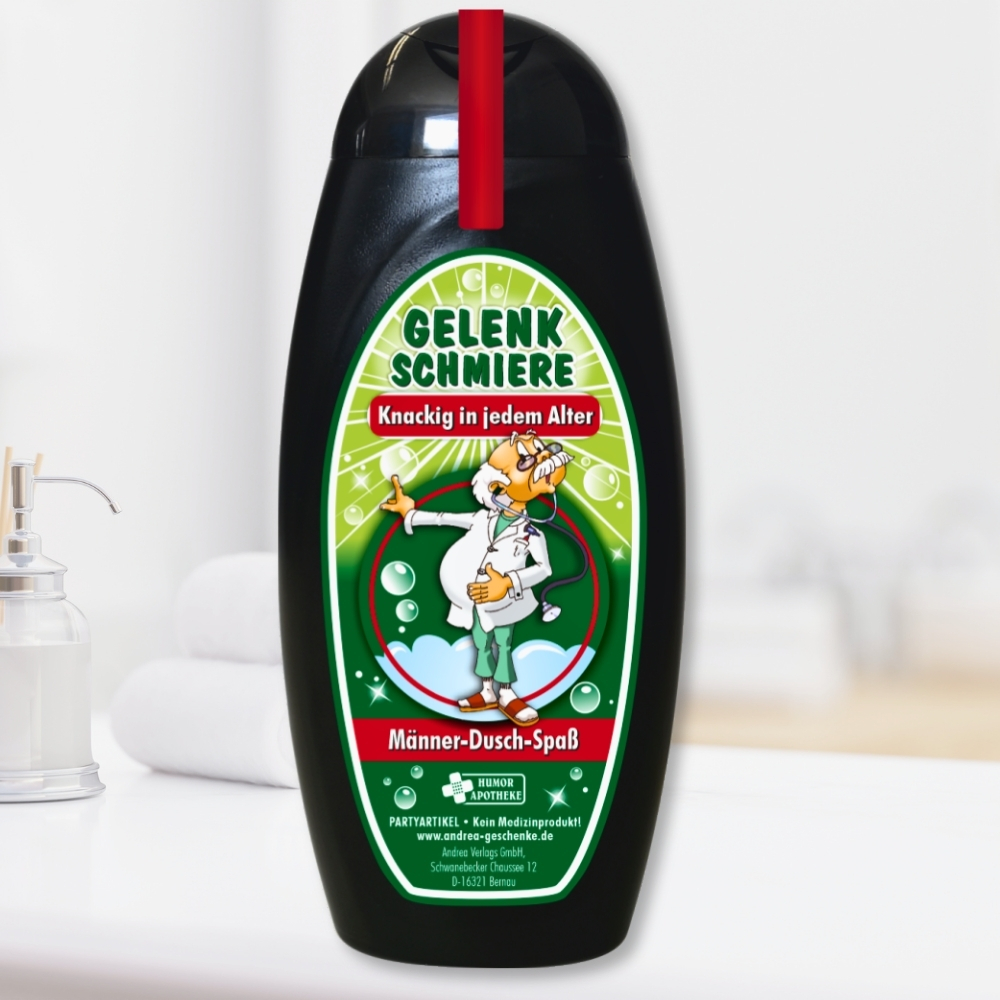 Spaß Duschbäder Duschgel Shampoo - Gelenkschmiere Männer - Fit im Ruhestand Geschenk zum Ruhestand für Rentner Opa Humorapotheke Spaßmedizin