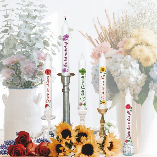 Set Geburtstagskerze Kerze Stabkerze Blumengrüße