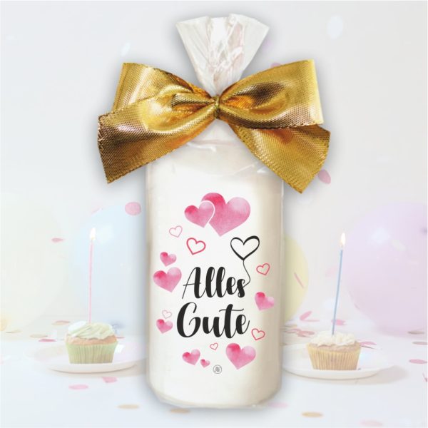 Stumpenkerze Kerze - Alles Gute Herzen - Für Dich bunte moderne Motive Farben mit Geschenkfolie und goldener Schleife Geburtstagkerze in Geschenkverpackung - einzeln