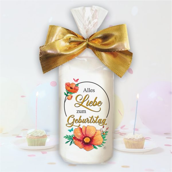 Stumpenkerze Kerze - Alles liebe zum Geburtstag - Für Dich bunte moderne Motive Farben mit Geschenkfolie und goldener Schleife Geburtstagkerze in Geschenkverpackung - einzeln