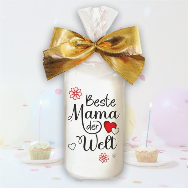Stumpenkerze Kerze - Beste Mama der Welt - Für Dich bunte moderne Motive Farben mit Geschenkfolie und goldener Schleife Geburtstagkerze in Geschenkverpackung - einzeln